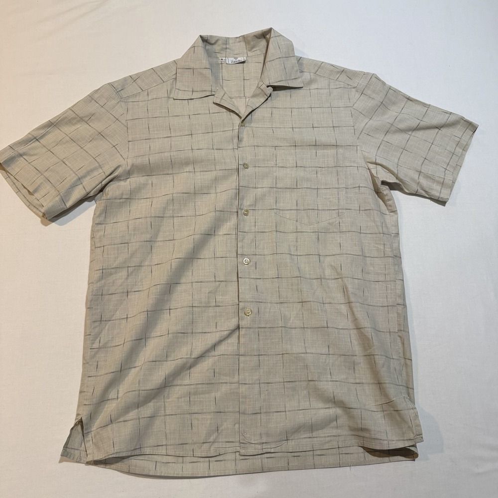 Zanella Made in Italy Mens Medium Linen Blend Short Sleeve Windowpane Camp